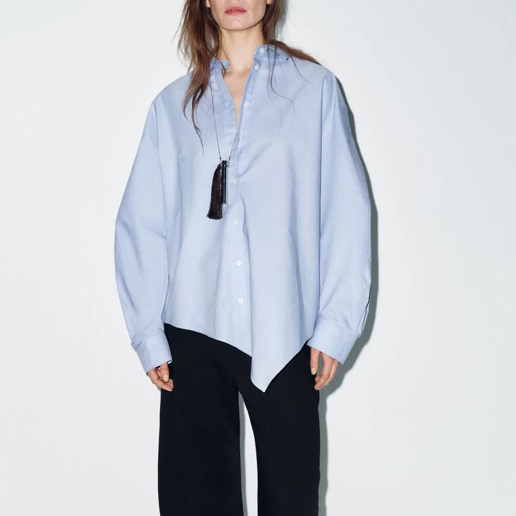Женская рубашка с отложным воротником Blue ZARA, Blue — фото 4