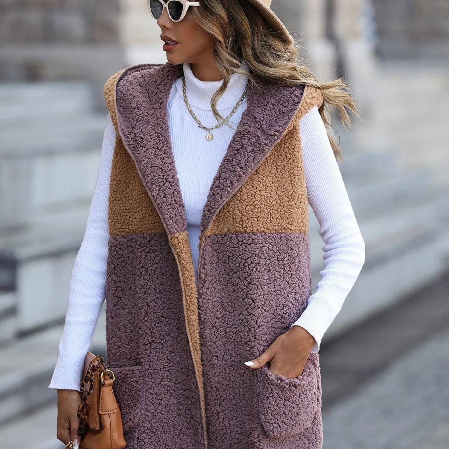 Женский жилет из флиса с длинным ворсом, модель Rocking, бренд, Mocha — фото 4