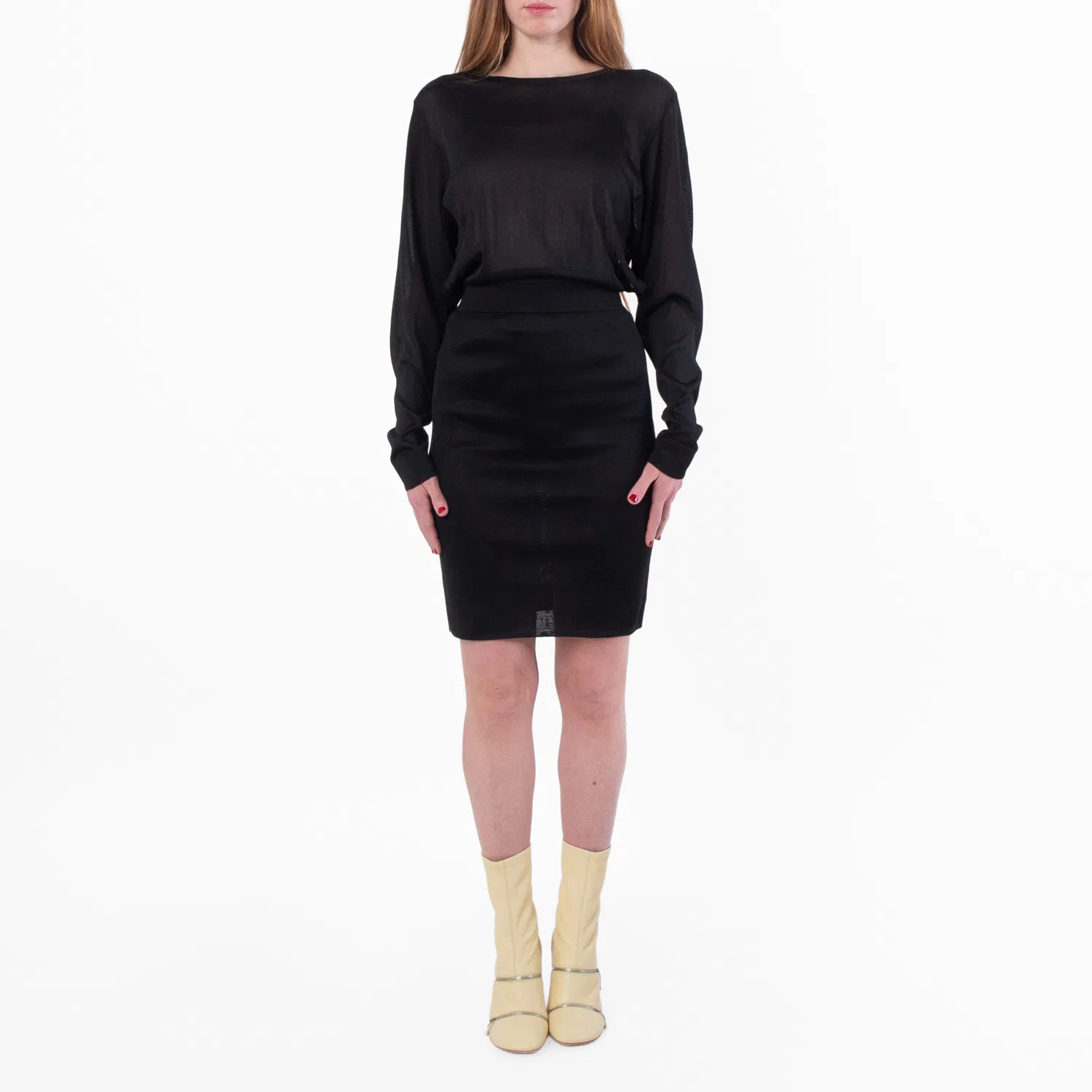 Платье трикотажное с длинным рукавом Black Long-Sleeve Ackless Knit Dress Saint Laurent, Black