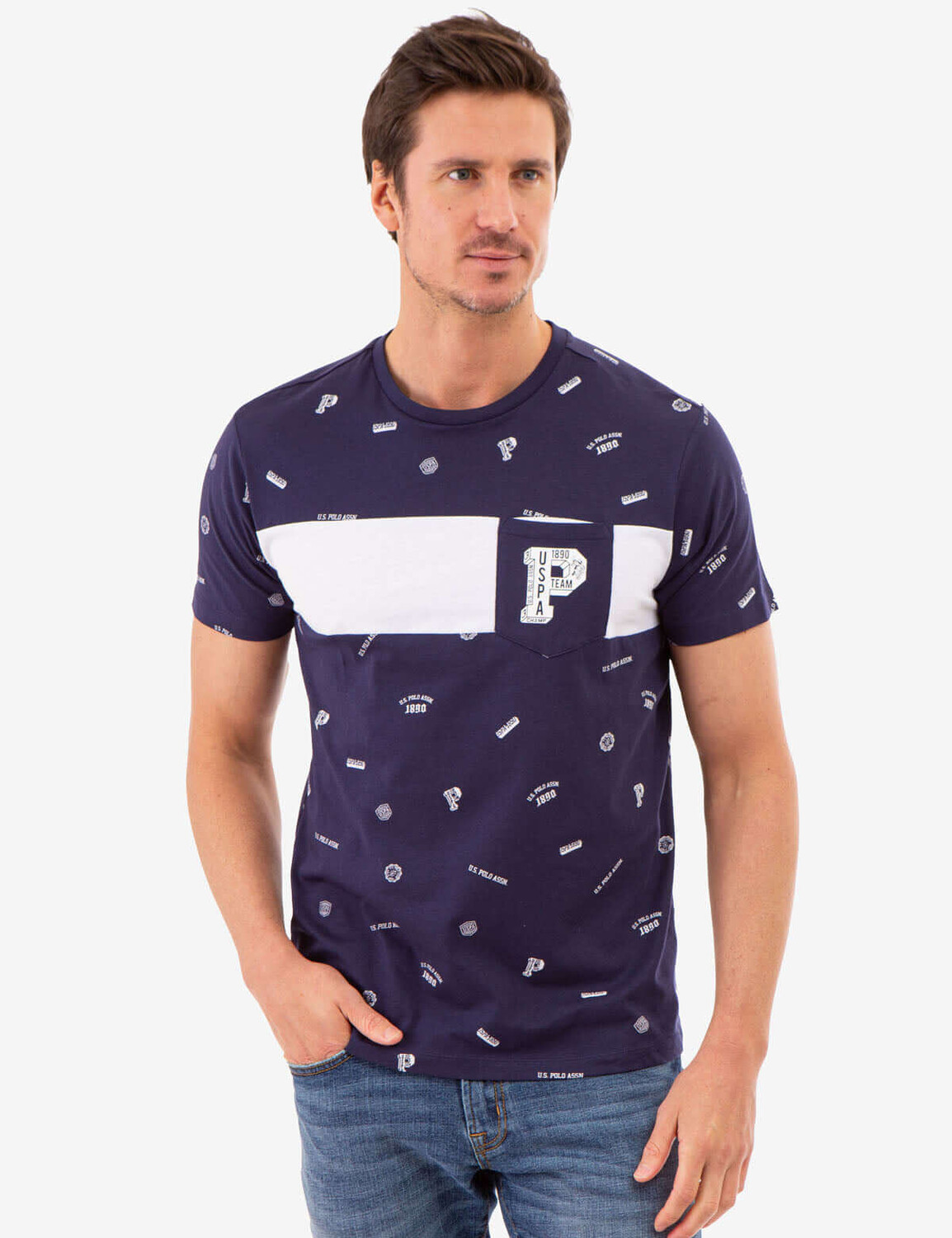 

Футболка U.S. Polo Assn. Allover USPA Print With Chest Pocket, темно-синий