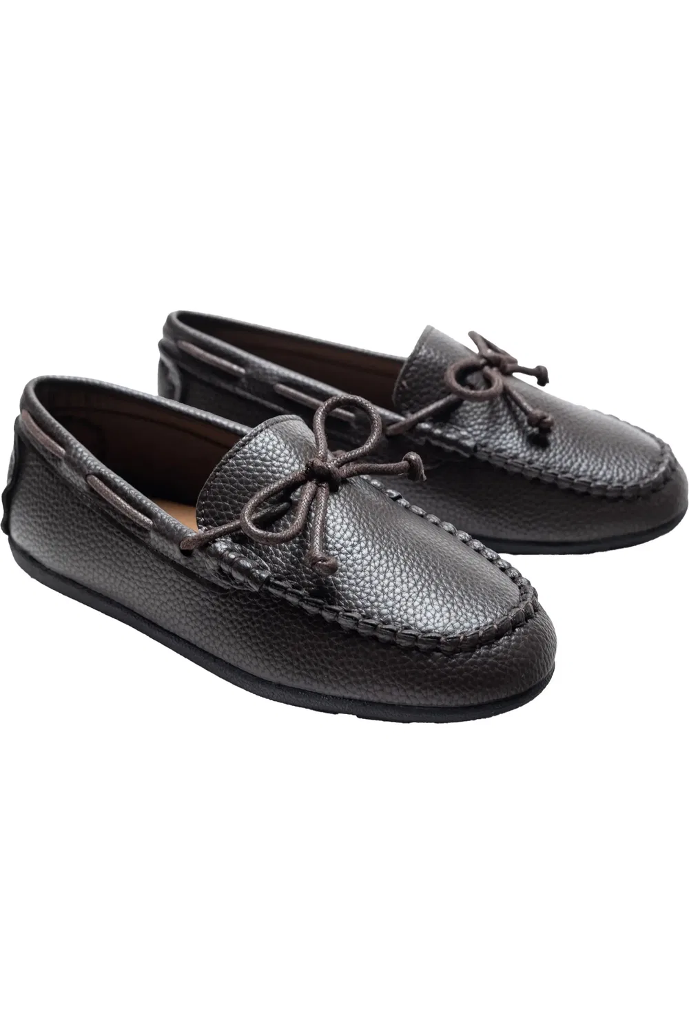 Детские туфли лоферы кожаные Moccasin Loafers Moustache, коричневый — фото 3