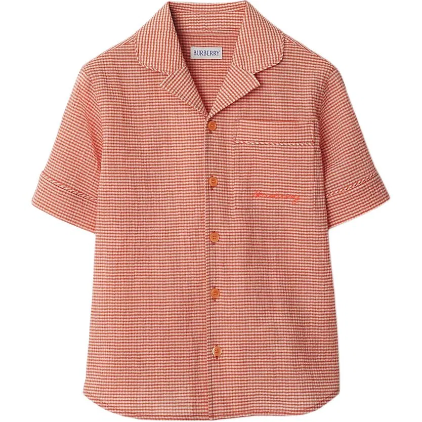 Детская рубашка с коротким рукавом в клетку Burberry, Orange Red