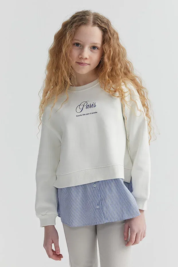 Детские свитшот для девочек с принтом Paulmark, Ecru