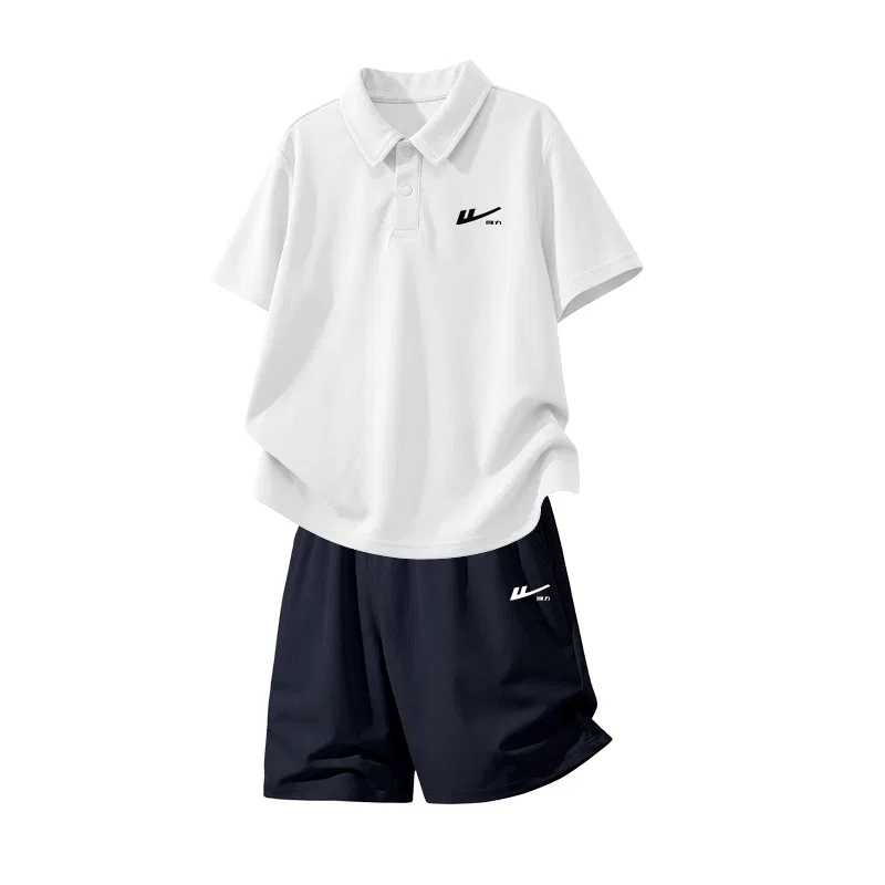 Детский спортивный костюм с воротником и принтом White/H Huili Logo Black K-Navy Blue/H White Huili Small K WARRIOR
