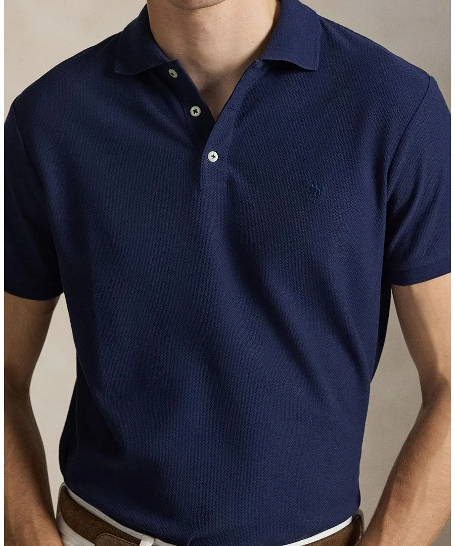 Мужское поло с коротким рукавом Custom Slim-Fit Honeycomb-Mesh Polo Ralph Lauren, Cruise Navy — фото 3
