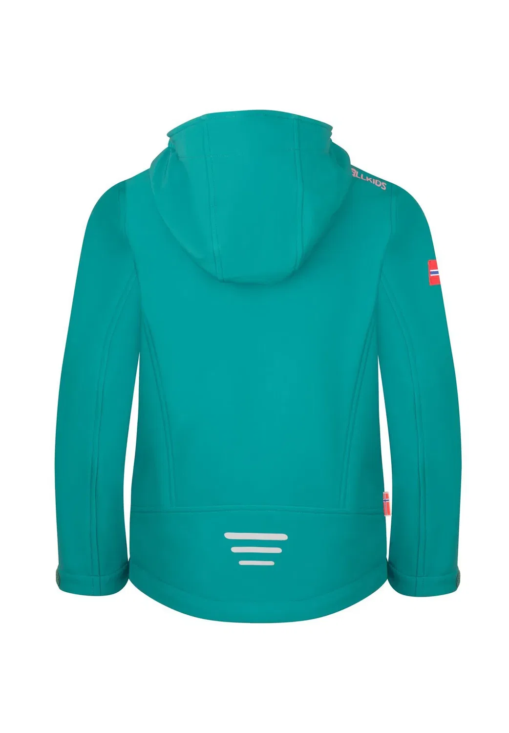 Куртка «Троллфьорд» для девочек - куртка из софтшелла Trollkids, Ocean Green/Coral Pink/Midnight Petrol — фото 2