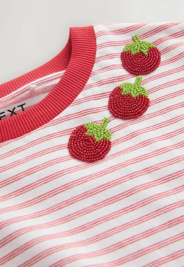 Футболка Next, Regular fit beaded tomato oversized boxy t-shirt, красная полоска — фото 2