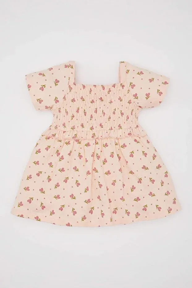 Детское платье для девочек с принтом Floral Short-Sleeved Dress Baby Girl Defacto, Pink-Pn256
