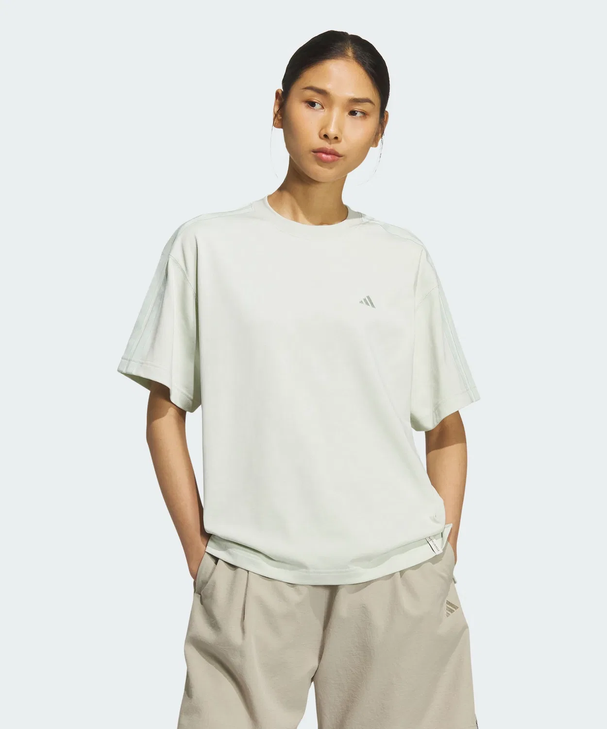 Женская футболка свободного кроя с коротким рукавом и тремя полосками Adidas, Green