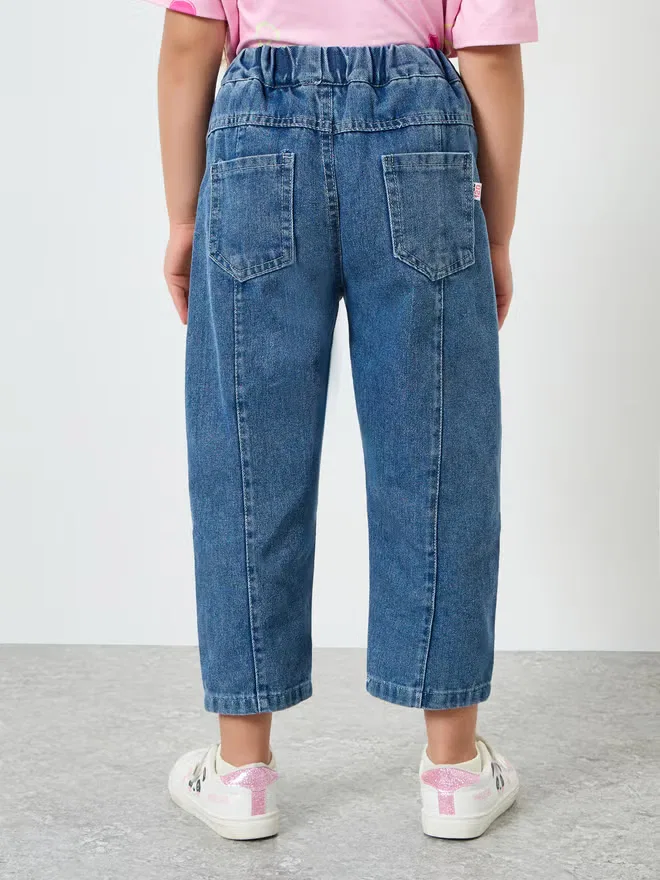 Джинсы мешковатые с эластичным поясом, модель Girls blue washed, Styli, синий — фото 4