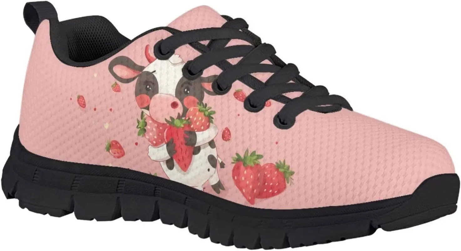 Детские кроссовки для девочек с сеткой Ystardream, Pink Strawberry Cow — фото 3