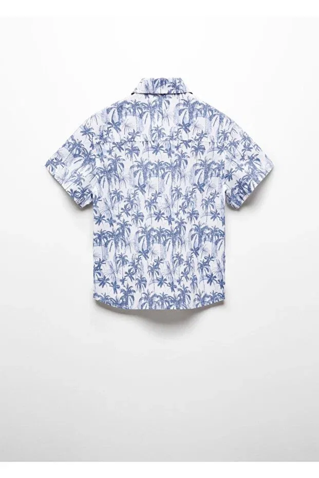 Детская рубашка для мальчиков с коротким рукавом Palm tree patterned shirt Mango Kids, China Blue — фото 4