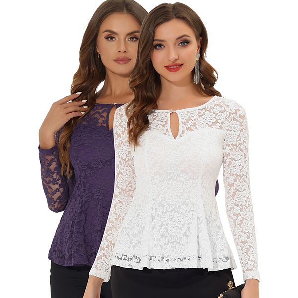 

2 упаковки женских кружевных топов с вырезом спереди и кокеткой Inspire Chic, White Purple