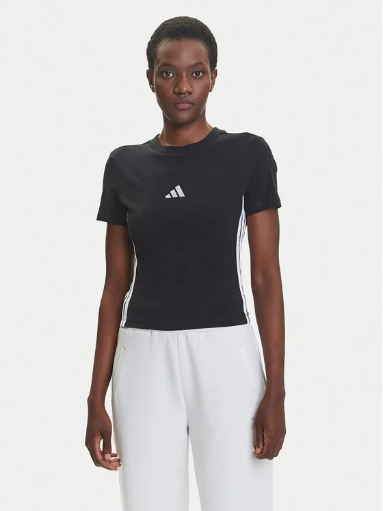 Футболка slim fit Essentials 3-Stripes Adidas, черный