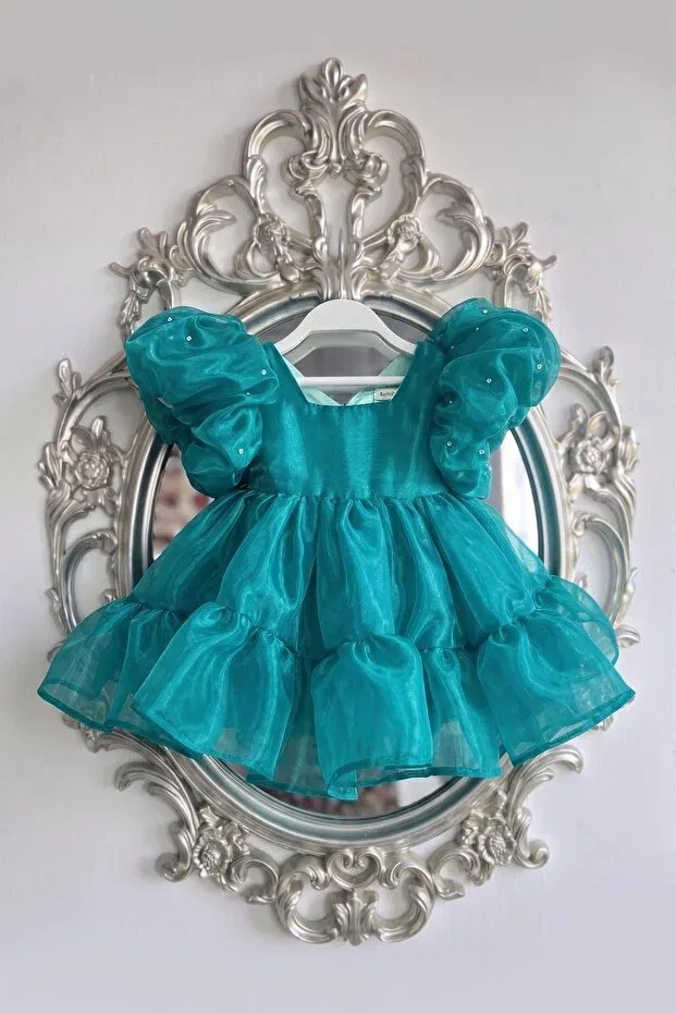 Детское платье для девочек с принтом Bertuğ Bebek, Turquoise Green — фото 2