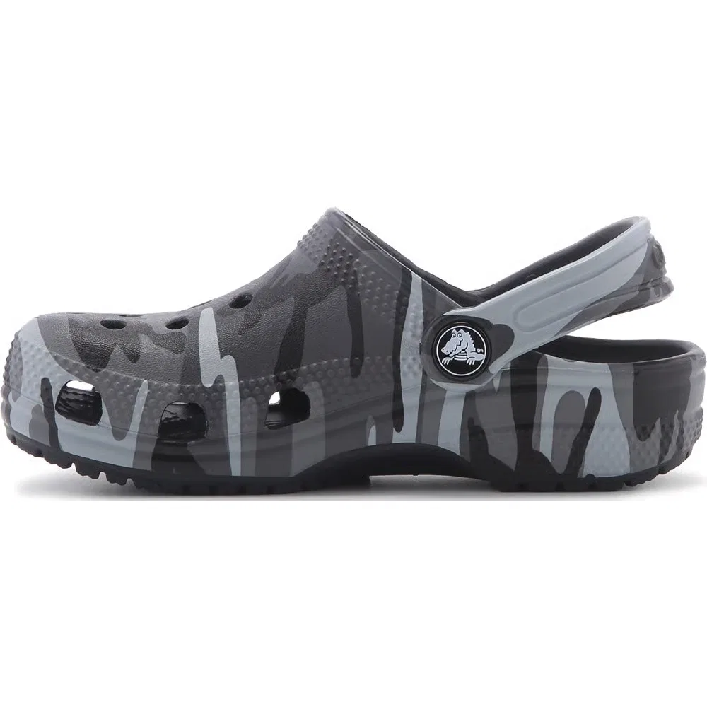 Детские классические сабо с графическим рисунком Crocs, Grey Black Camo — фото 3