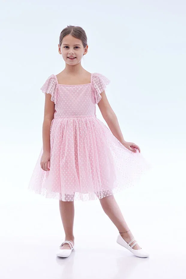 Детское платье для девочек из тюля с квадратным вырезом Ahengim Kids, Pink