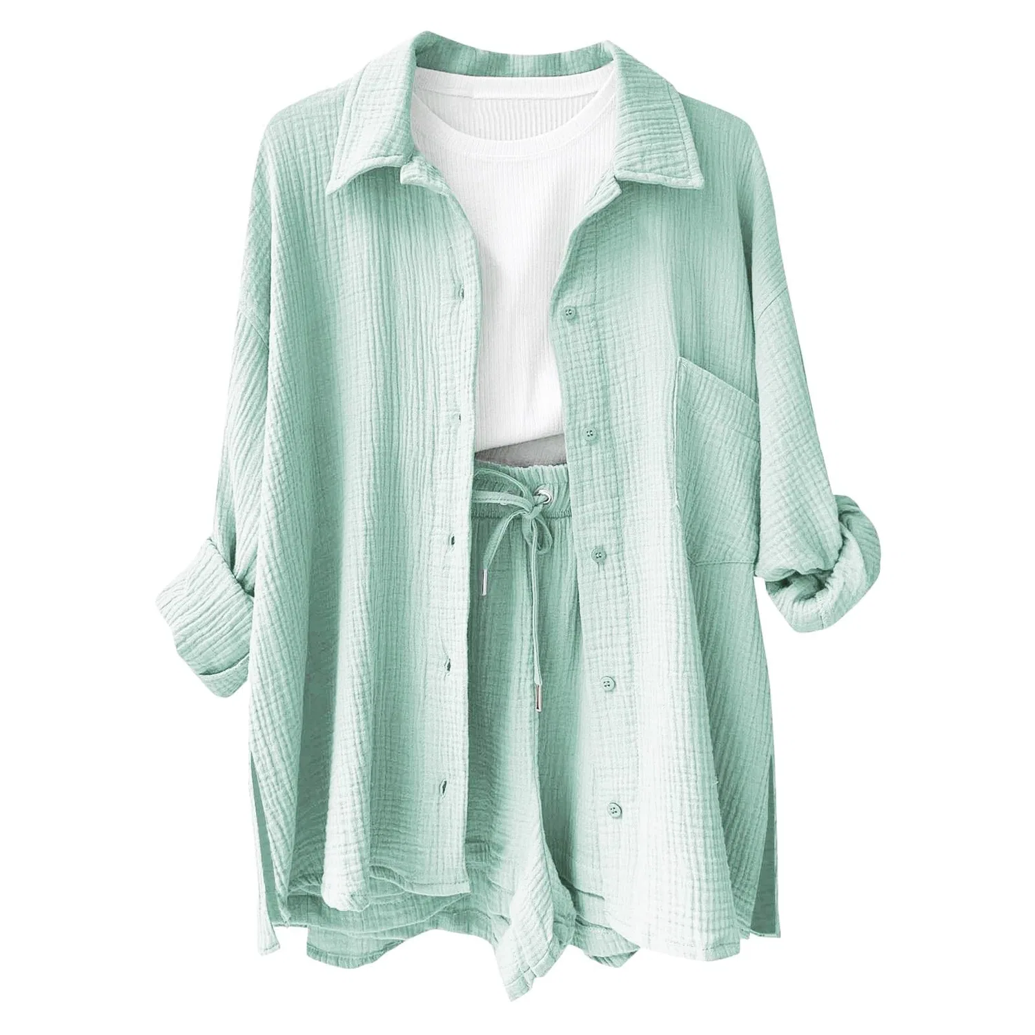 Женская льняная блузка с длинным рукавом, Light Green