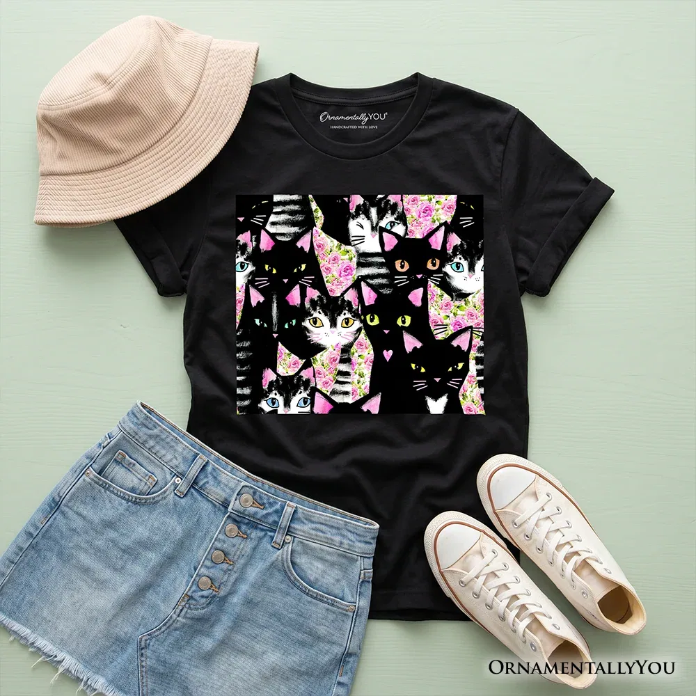 Детская футболка для девочек с принтом Floral Kitten Youth OrnamentallyYou, черный