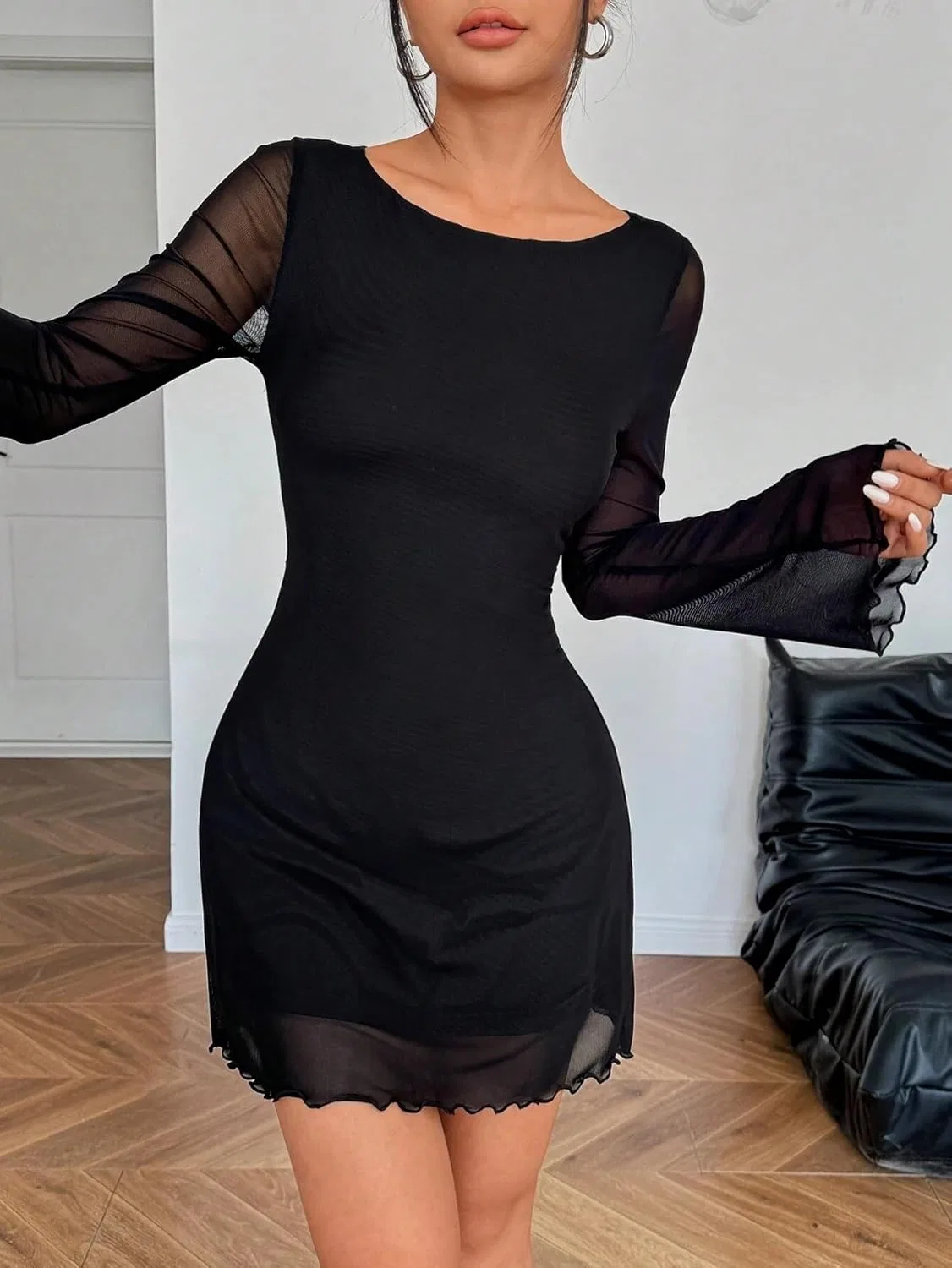 Женское облегающее платье с длинным рукавом Colorblock, Black — фото 3