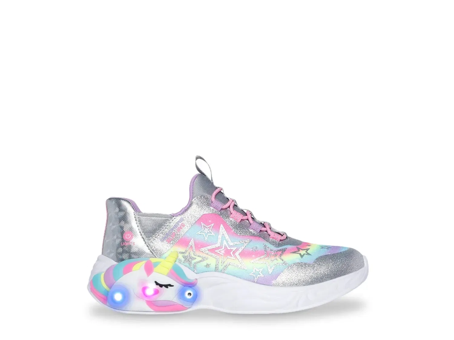 Кроссовки со светодиодной подсветкой Unicorn Dreams Starry Lite, Skechers, серебристый/мультиколор — фото 2