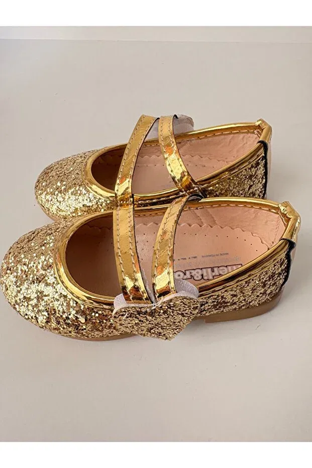 Детские балетки для девочек с принтом Miray Baby Kids, Gold — фото 2