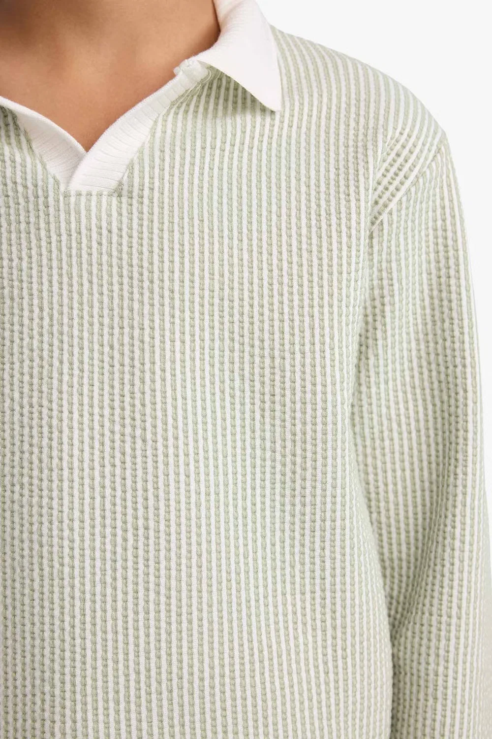 Лонгслив с воротником поло, модель Boy polo neck long sleeve t-shirt, Defacto, бирюзовый — фото 4