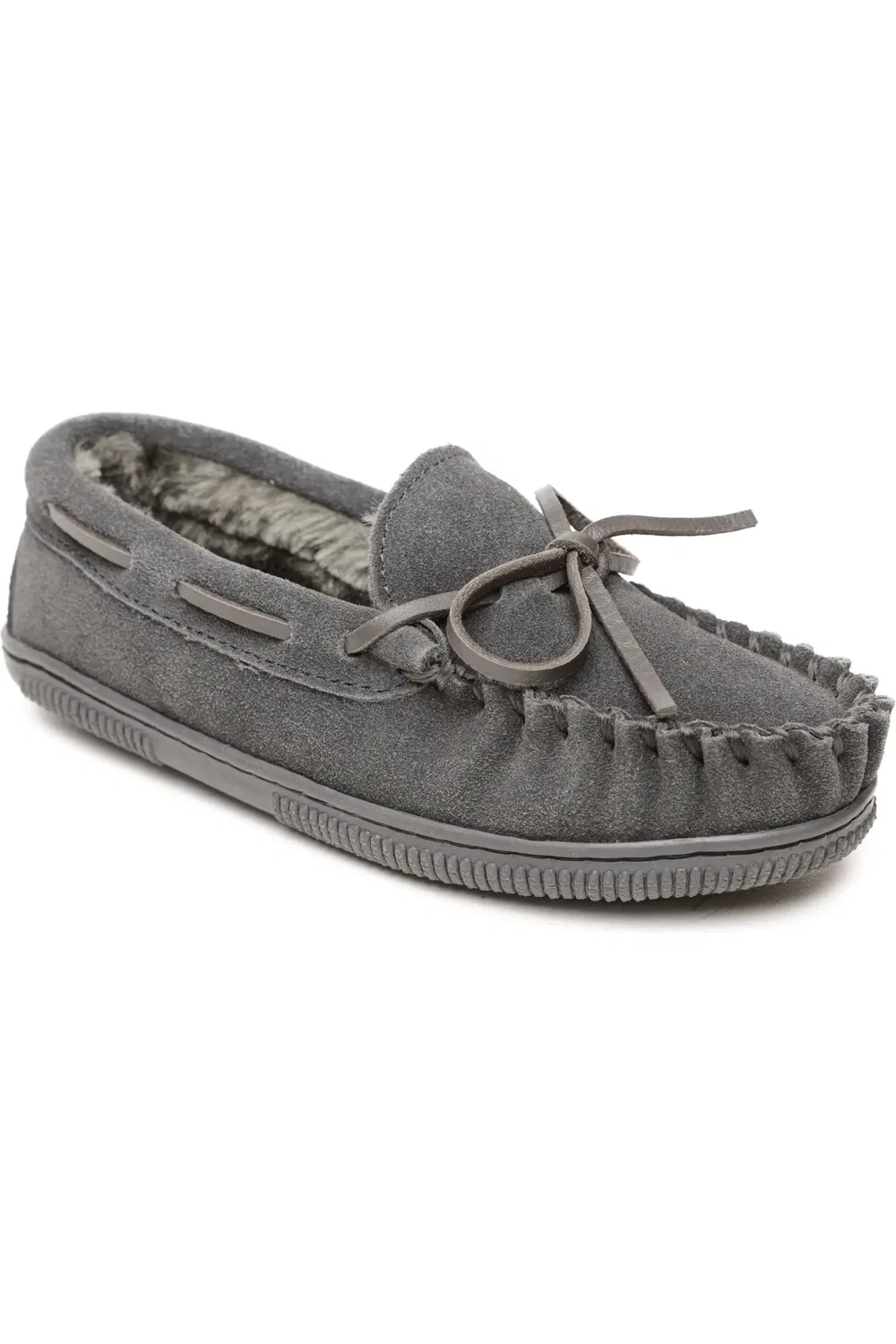Детские тапочки слипоны на меху Minnetonka, Charcoal