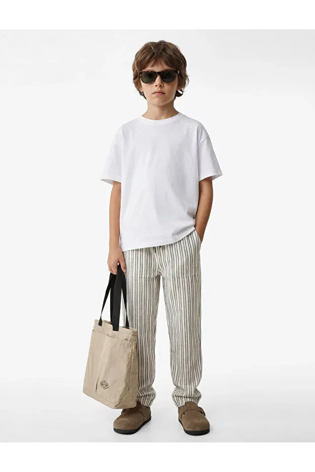 Детские брюки для девочек прямого кроя Koton, Ecru Striped