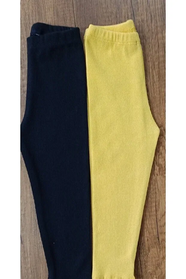 Детские леггинсы для девочек рифленые из набора 2 шт Berat Moda, Navy Blue-Yellow — фото 2