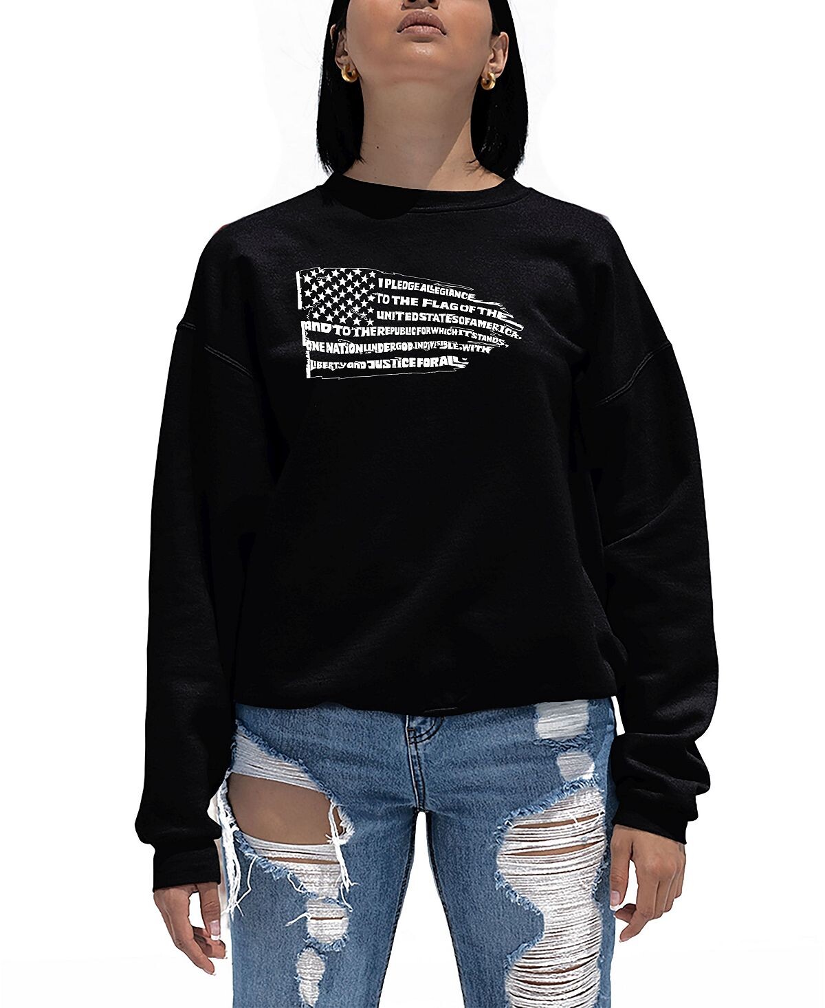 

Женская толстовка с круглым вырезом и надписью word art pledge of allegiance flag LA Pop Art, черный