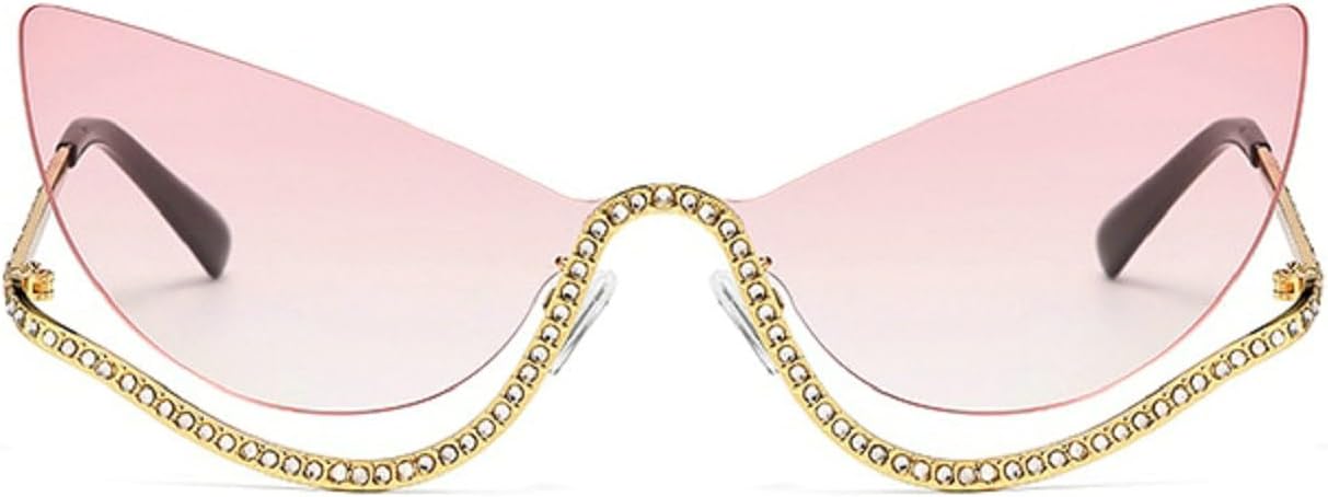 

Солнцезащитные очки Melrose со стразами для женщин, блестящая бриллиантовая оправа, винтажные безободковые очки «кошачий глаз», женские очки для вечеринок, артикул 40158, Pink