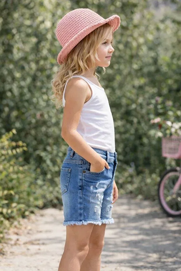 Детские шорты для девочек джинсовые рваные Fancykidsantalya, Denim Blue — фото 3