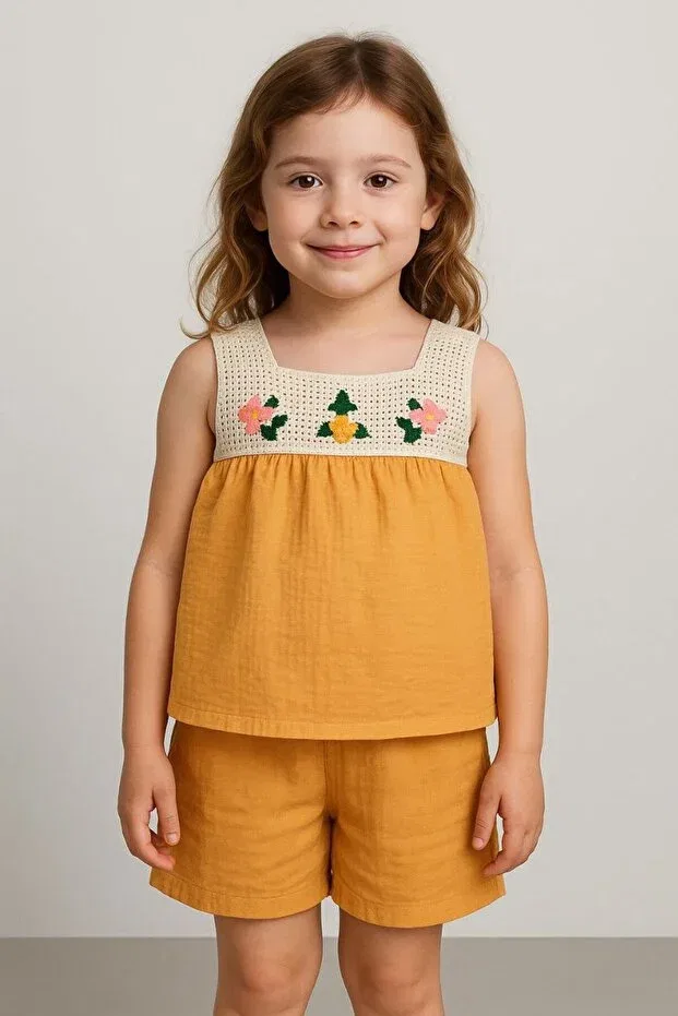 Детские шорты для девочек с вышивкой Yess Butik, Orange — фото 2