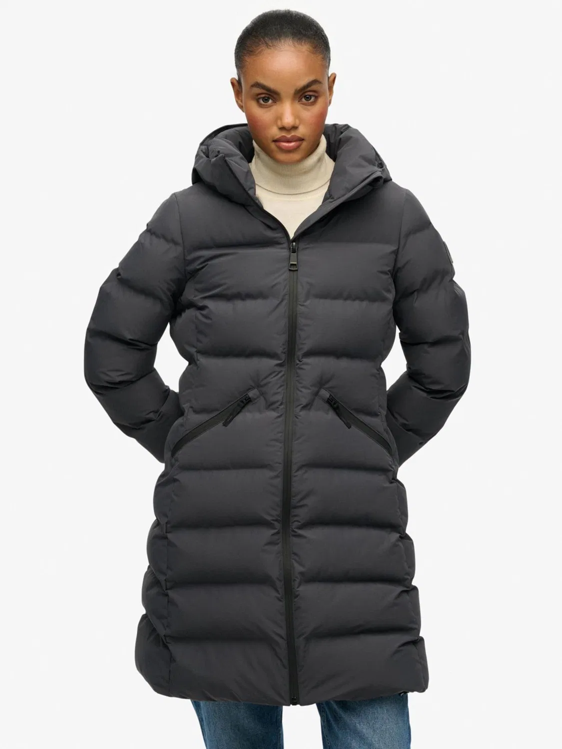 Пуховик мидл Superdry, серый