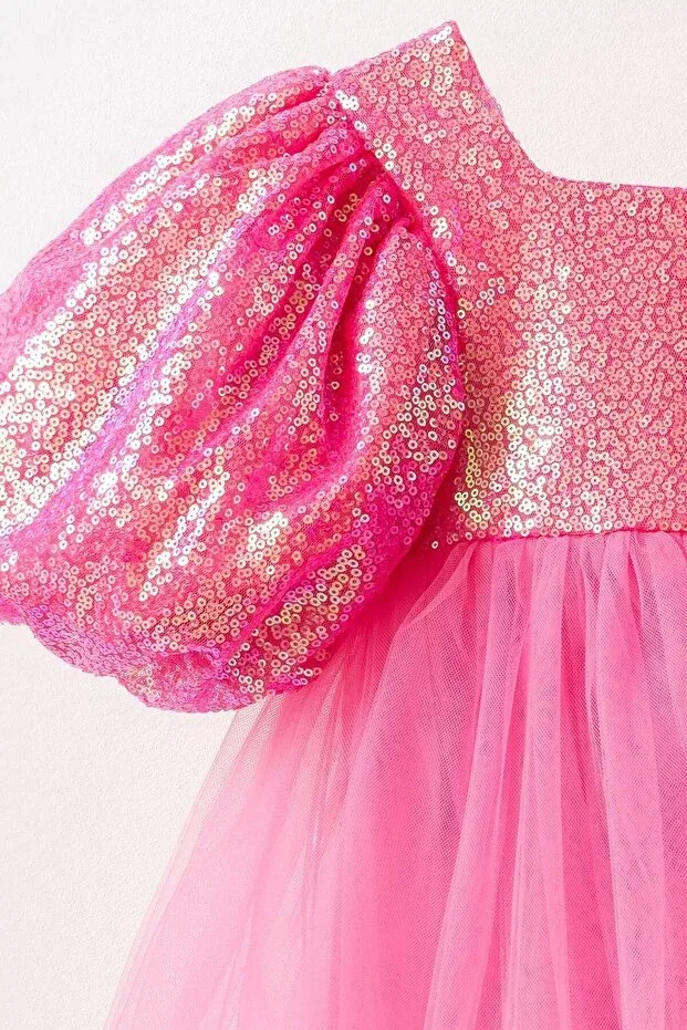 Детское платье для девочек с коротким рукавом Balloon Sleeve Banamio, Pink — фото 2