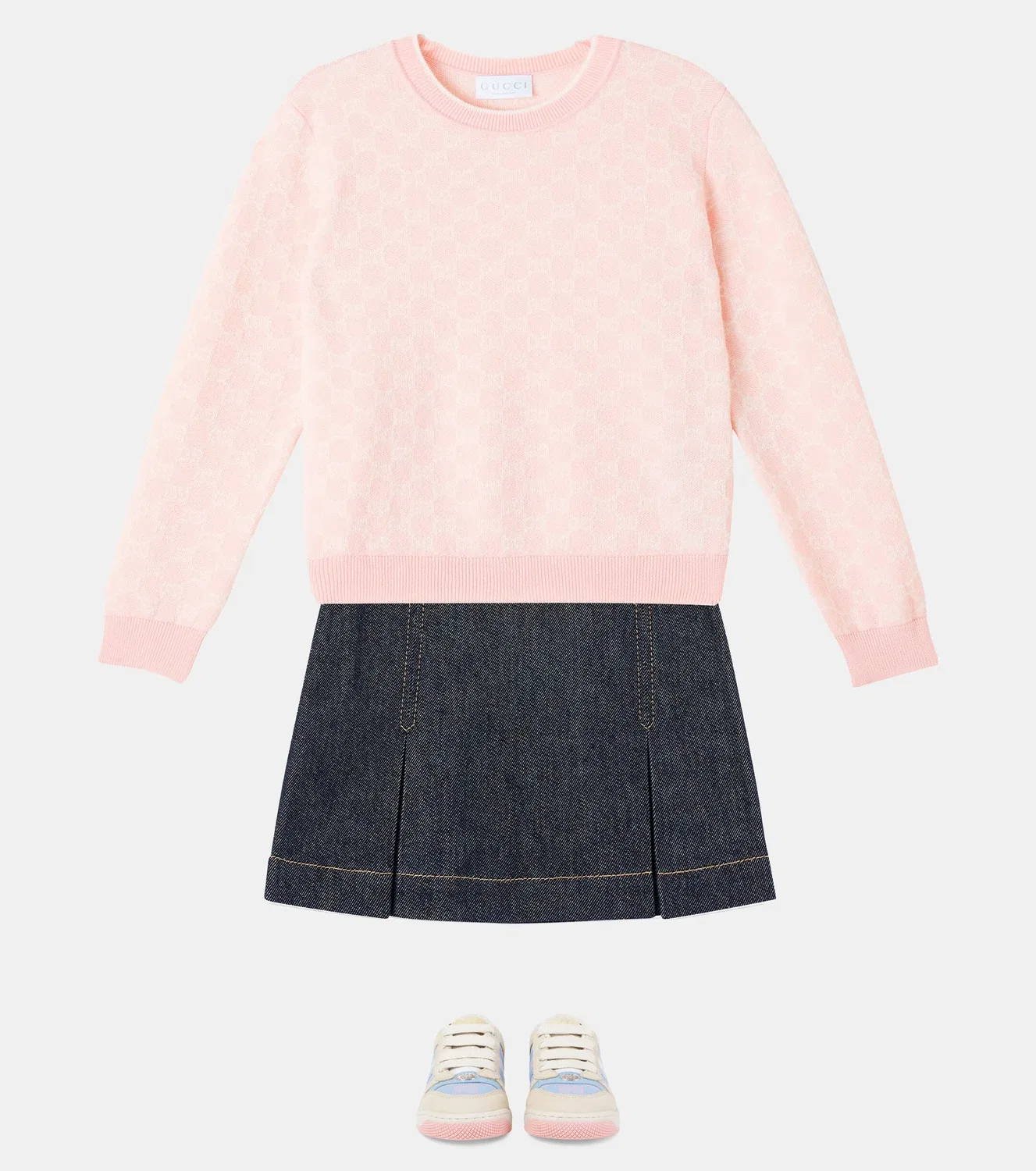 Свитер шерстяной с жаккардовым узором Gucci Kids, розовый — фото 2
