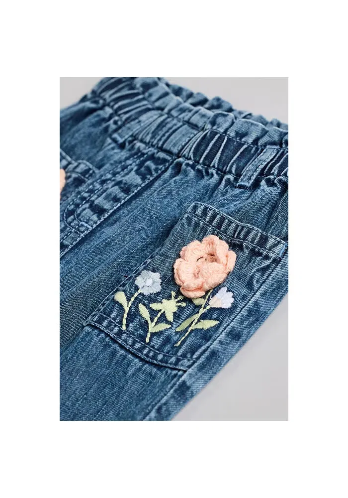 Джинсы с вышивкой на резинке mom fit R&B, синий — фото 3