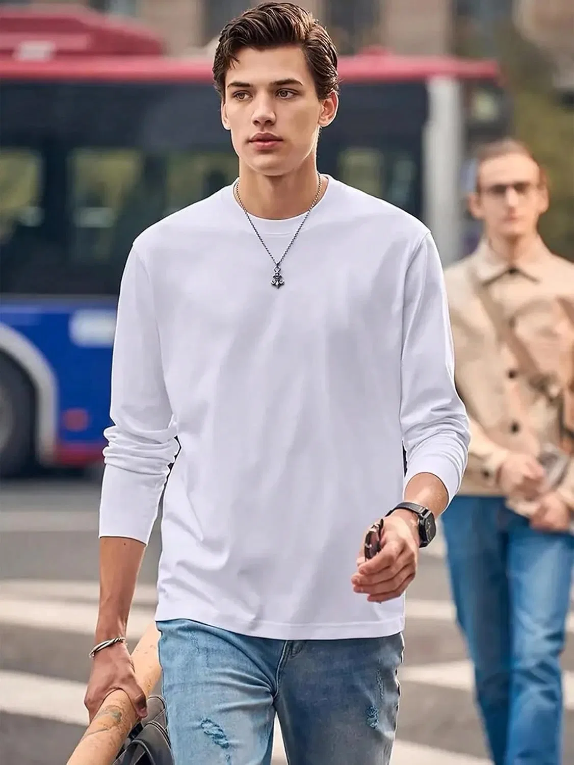 Мужская свободная футболка с круглым вырезом, Drop Shoulder, White — фото 2