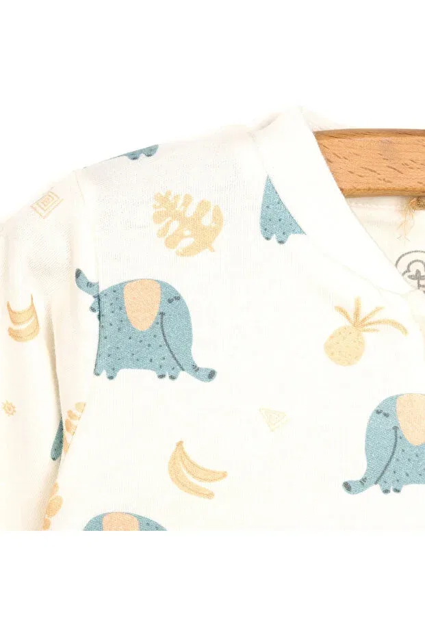 Детский комбинезон для мальчиков с принтом Elephant Organic Cotton Baby Boy Romper Momercy, Ecru — фото 2