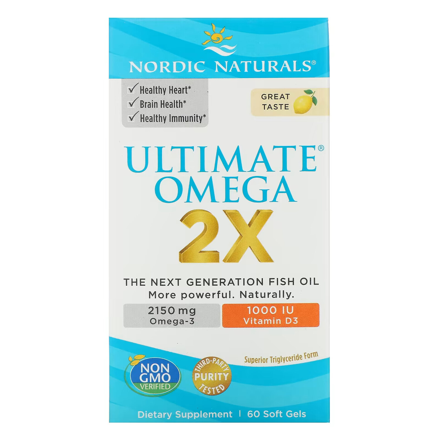 

Nordic Naturals, Ultimate Omega 2X с витамином D3, лимон, 60 мягких желатиновых капсул