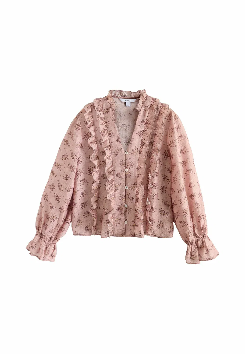 Блузка прямого кроя с длинными рукавами и оборками, на пуговицах Next, Pink Floral Print
