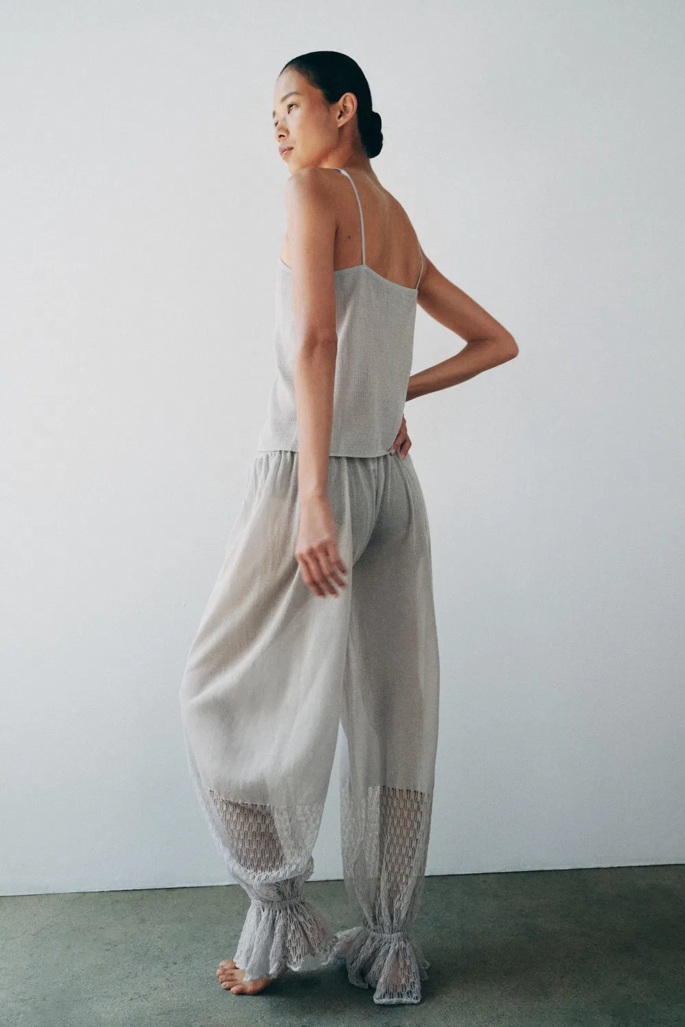 Вязаный топ с эластичной кружевной отделкой ZARA, Grey — фото 3
