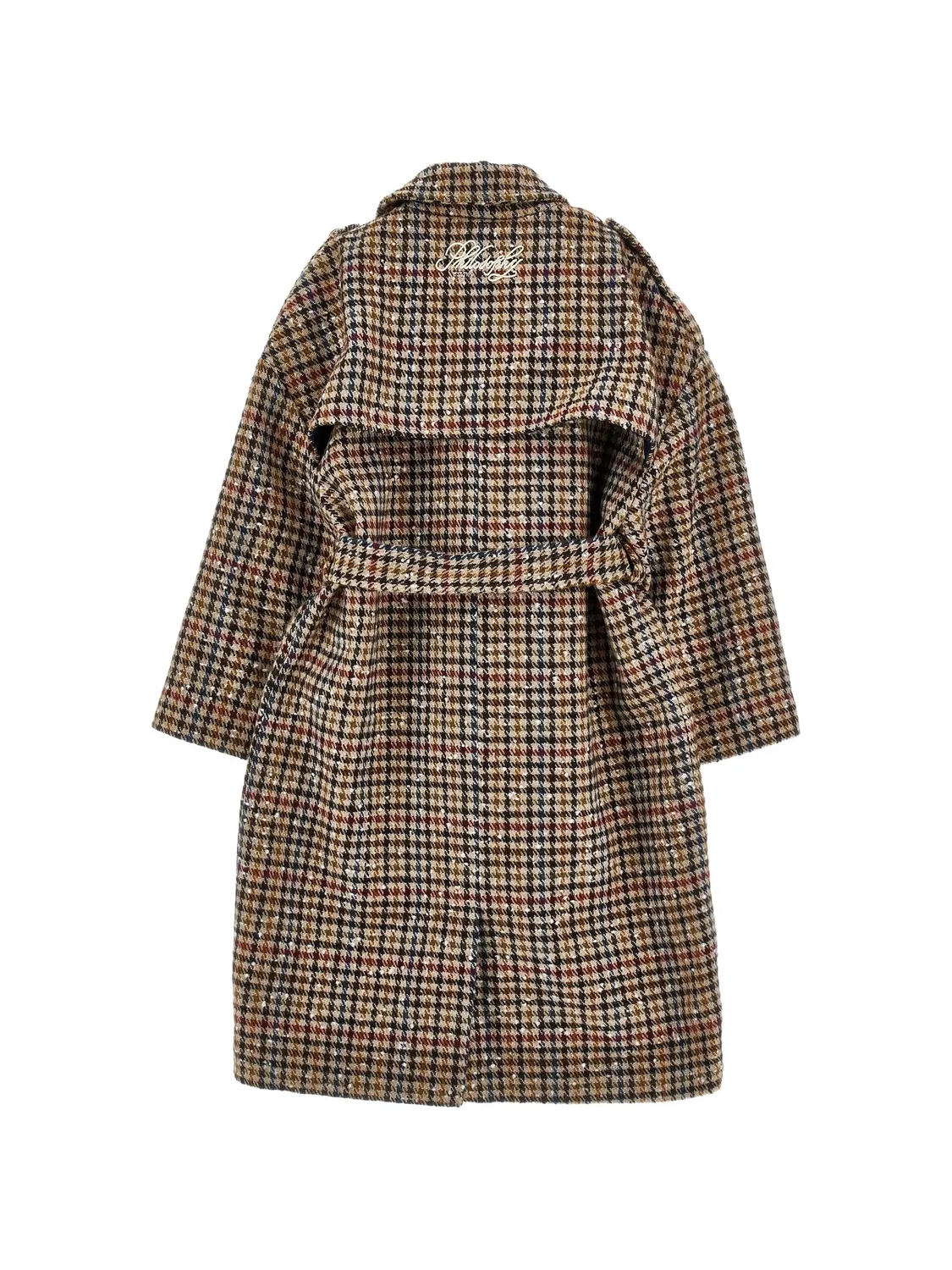 Двубортное пальто в клетку Philosophy Di Lorenzo Serafini Kids, нейтральные цвета — фото 2