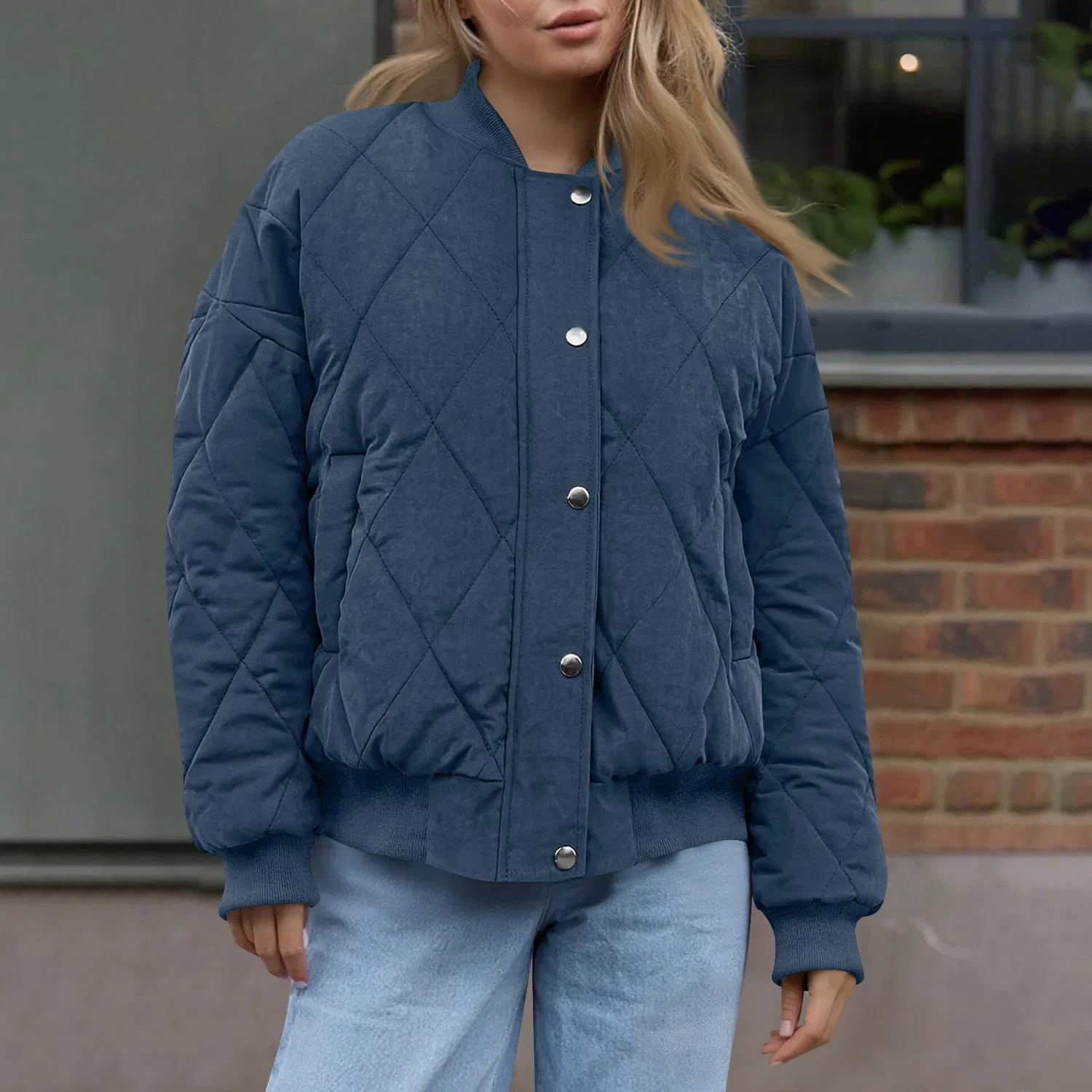 Женская куртка-бомбер легкая с длинным рукавом, Blu navy 1 — фото 3