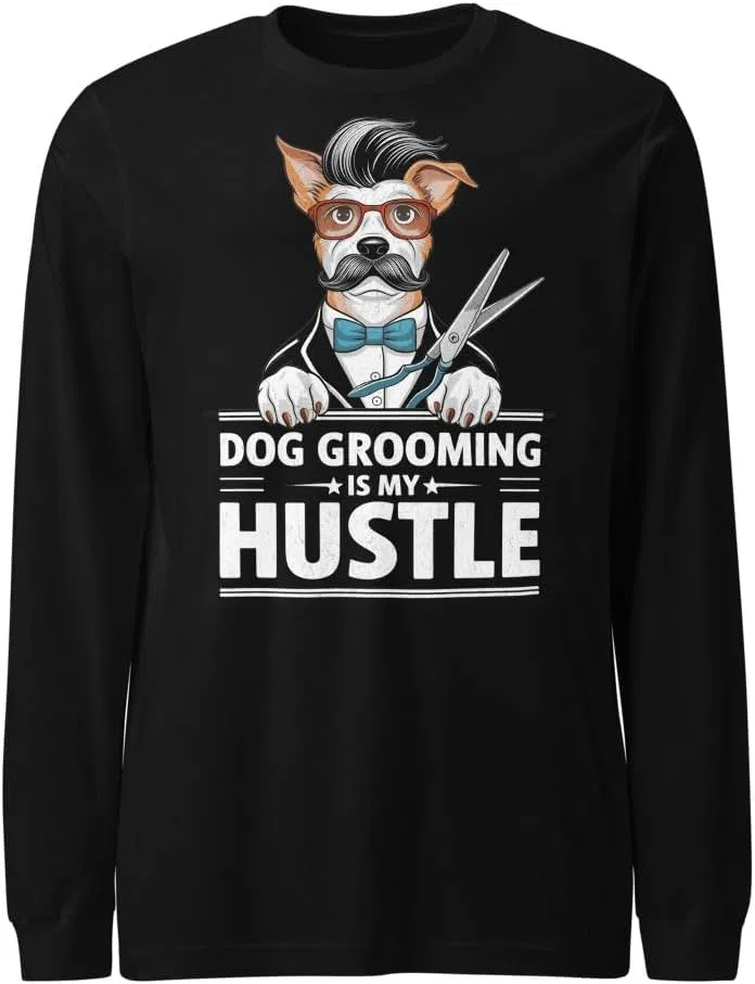 Мужская приталенная футболка с длинным рукавом с принтом Funny Dogs Groomer, Black