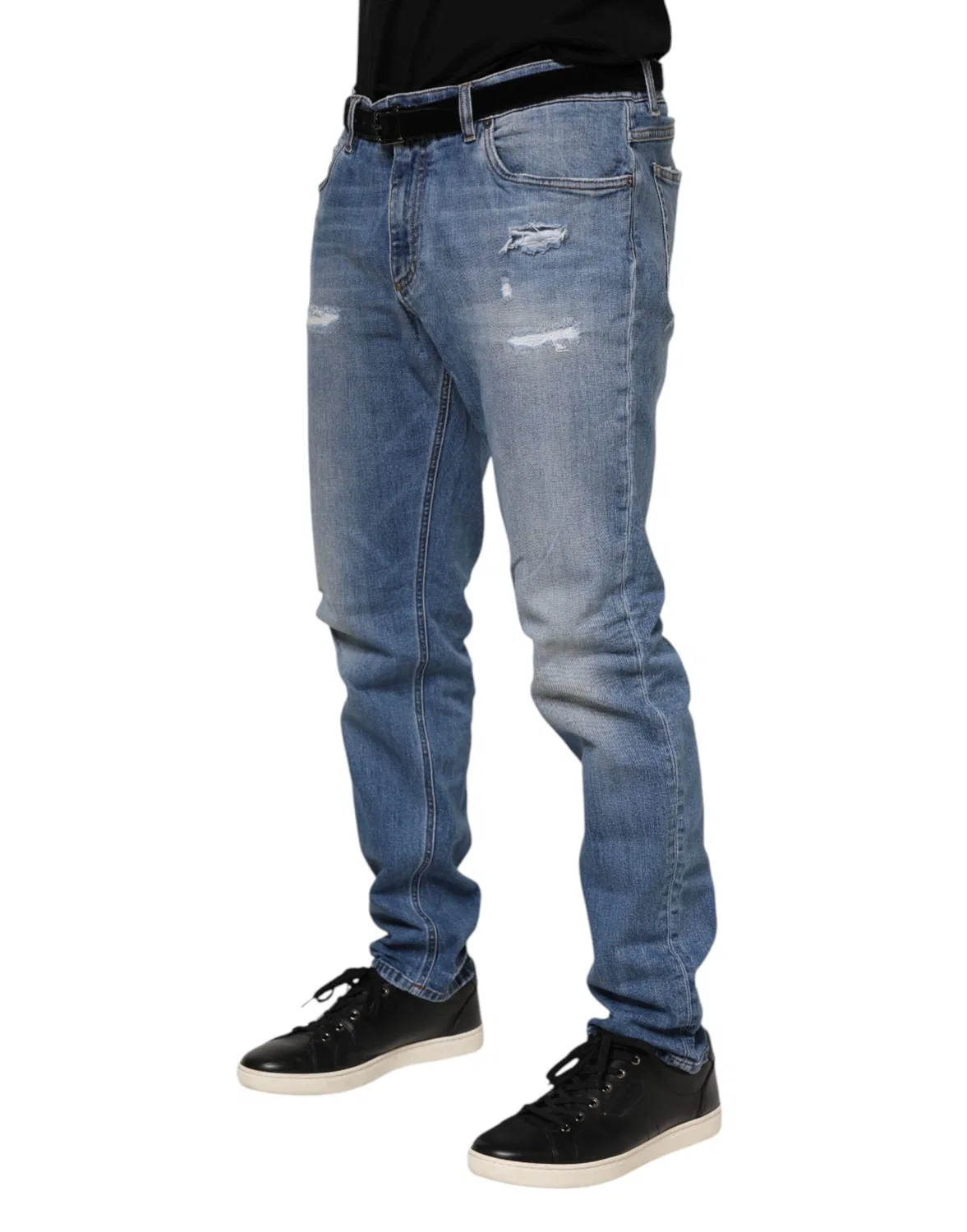 Мужские джинсы с потертостями и логотипом Regular Fit Jeans Dolce & Gabbana, Blue Washed — фото 3