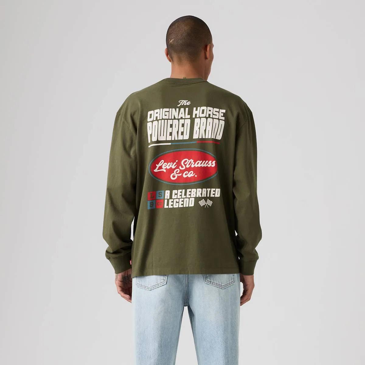 Оригинальная футболка с длинными рукавами и графическим принтом Levi's, Horsepower Brand Olive Night - Green — фото 4