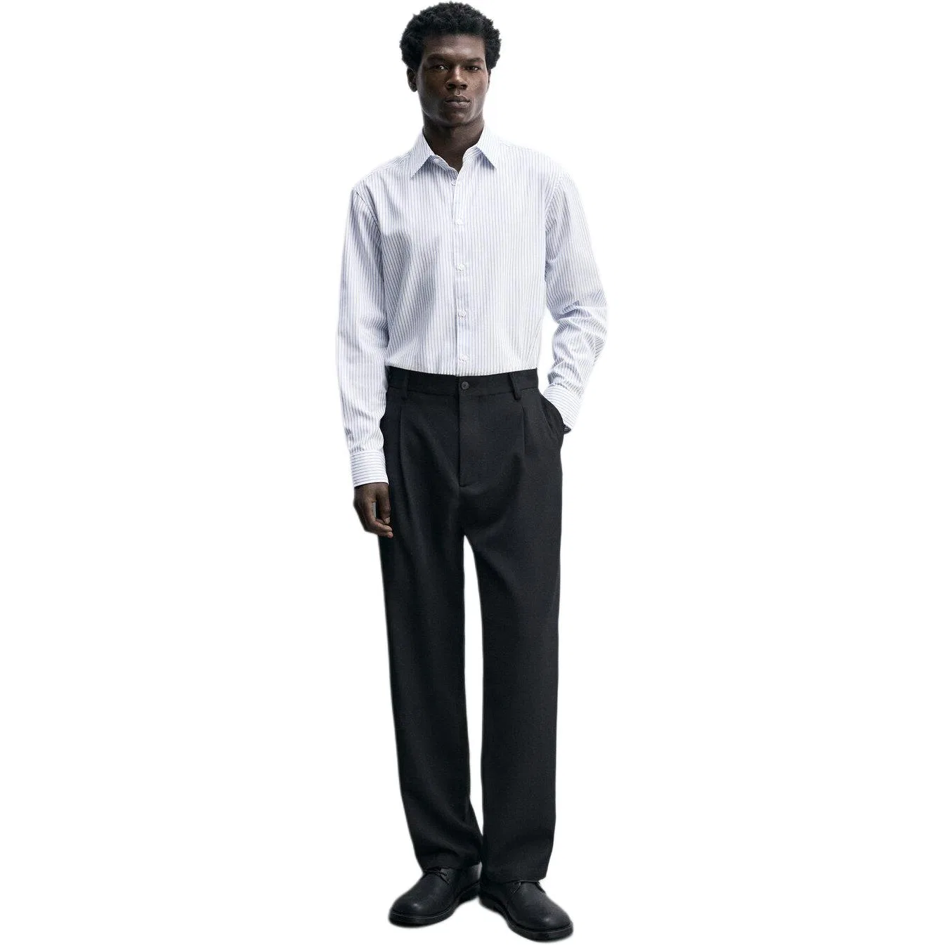 Мужская рубашка с лацканами прямого кроя White/Sea Blue ZARA, White/Sea Blue — фото 4