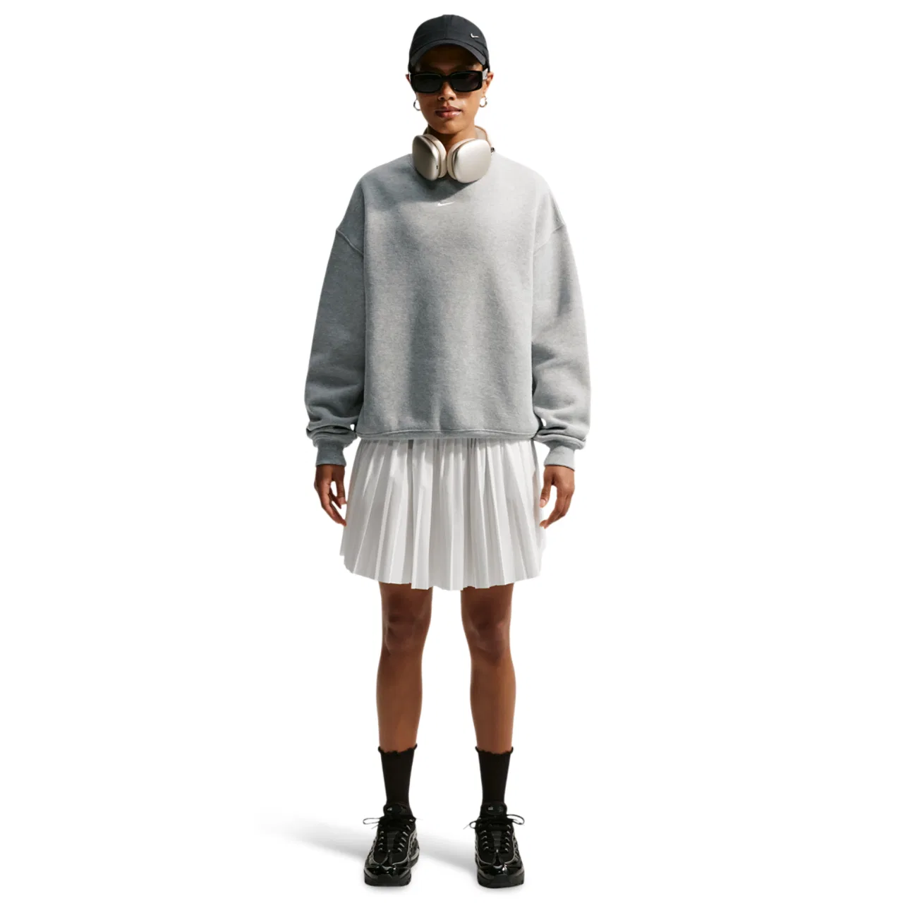 Женский свитшот оверсайз Studio Fleece Oversized Crew Nike, Dark Grey Heather/Sail — фото 4
